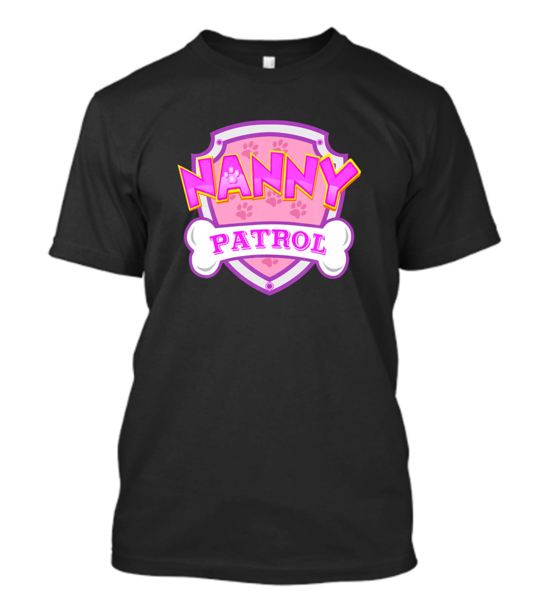 Nanny Patrol Pink Shield With Bone And Paw Prints T-Shirt