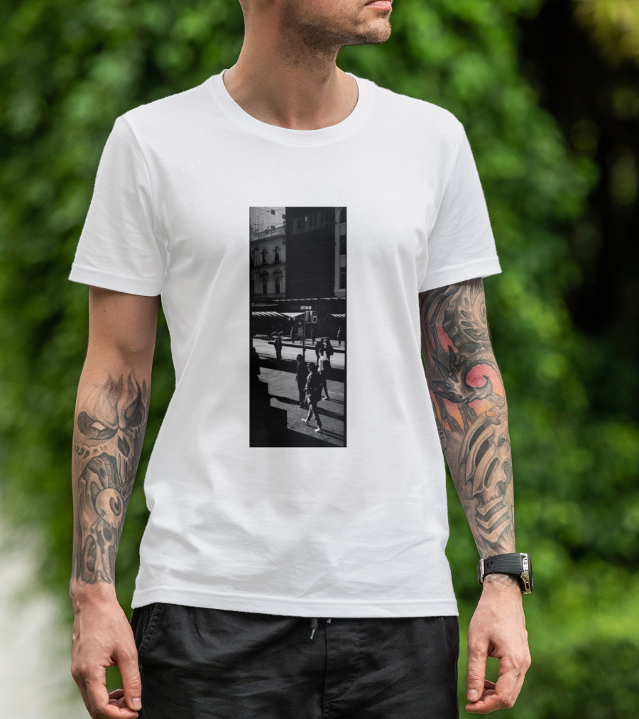 People Walking Around Urban Street Scene Shadows T-Shirt