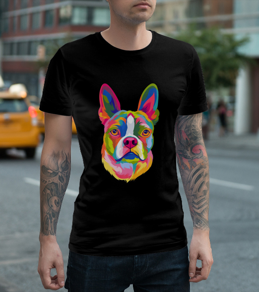 Colorful Pop Art Boston Terrier Lover Dog T-Shirt