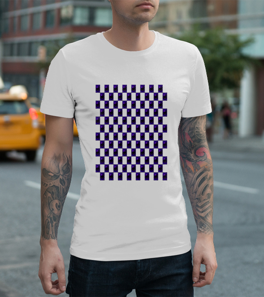 Purple Solar Eclipse Checkerboard Circles T-Shirt
