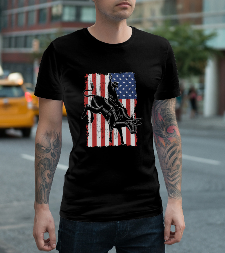 Rodeo Bull Rider American Flag T-Shirt