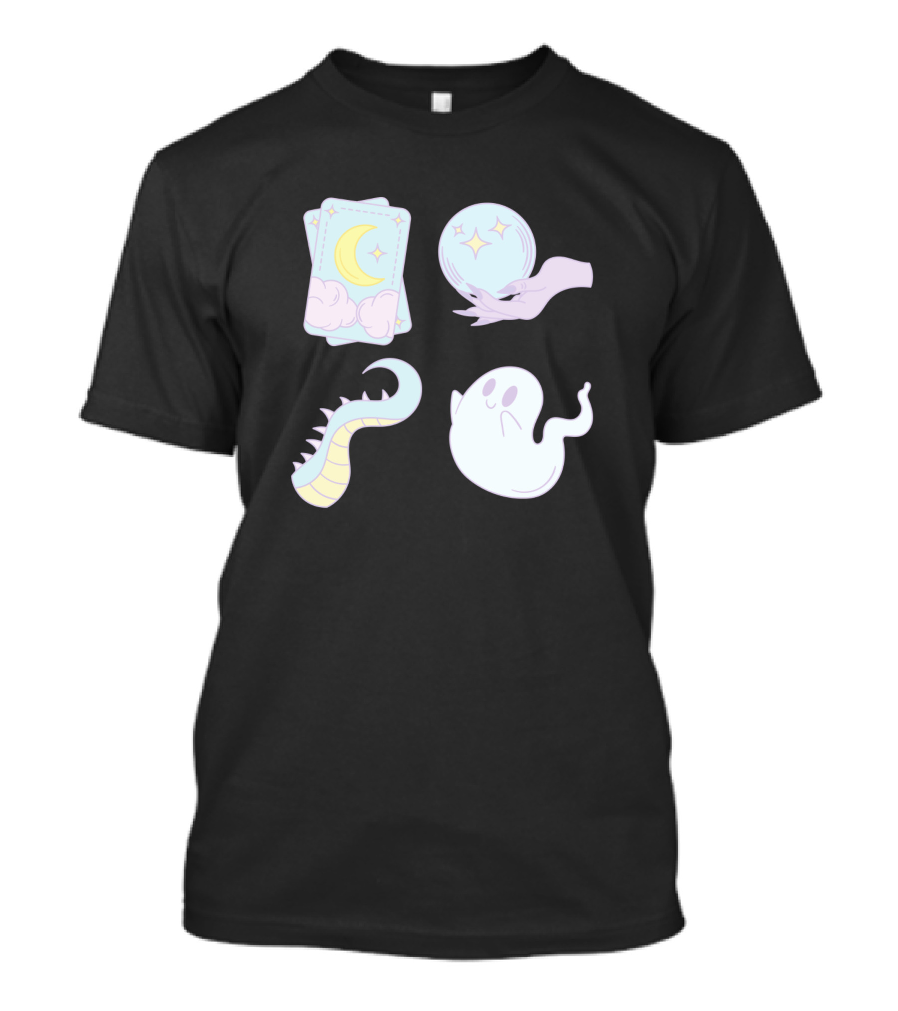 Spooky Pastel Tarot Moon Ghost And Magic Hand With Serpent Tail T-Shirt