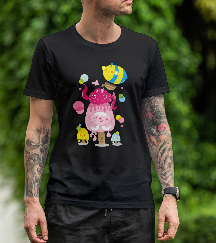 Bubblecream Love Monster And Colorful Friends With Happy Bee And Balloons T-Shirt
