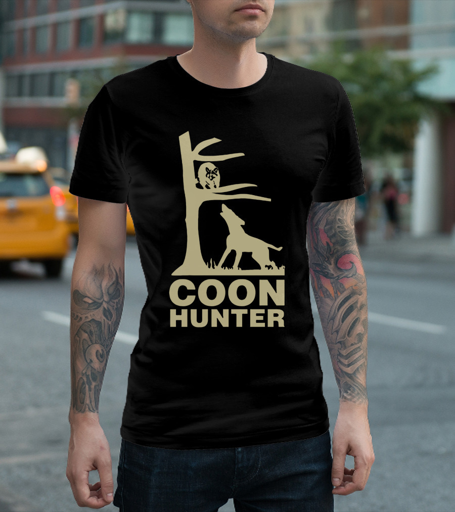 Coon Hunter Tree and Dog Silhouette with Raccoon T-Shirt