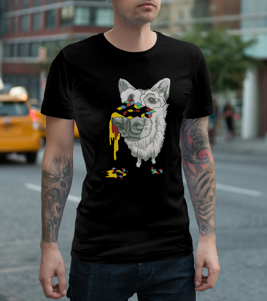 Cube Dog Melting Rubik's Puzzle Face T-Shirt