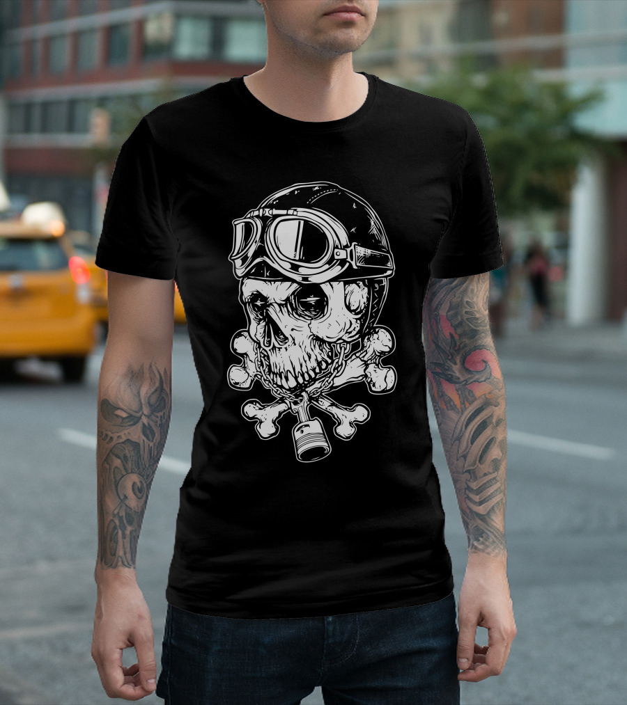 Dead Rider Skull with Goggles and Chain Crossbones T-Shirt