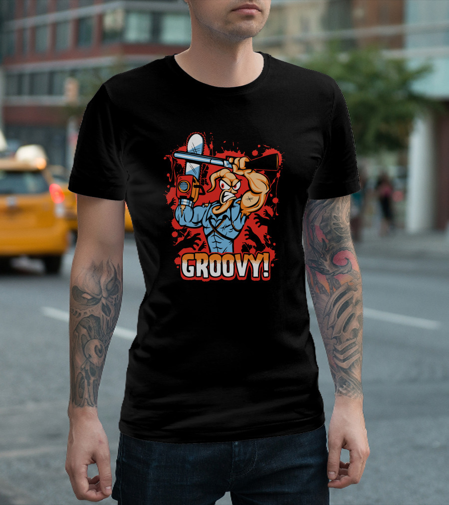 Earthworm Ash Groovy Chainsaw Hero Iconic Mashup T-Shirt