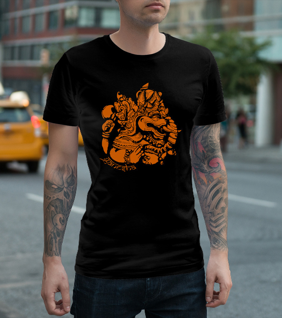 Ganesh Decorative Orange Motif T-Shirt