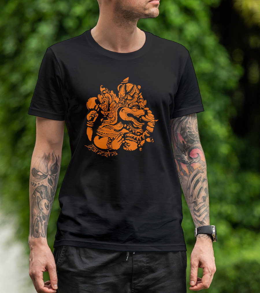 Ganesh Decorative Orange Motif T-Shirt