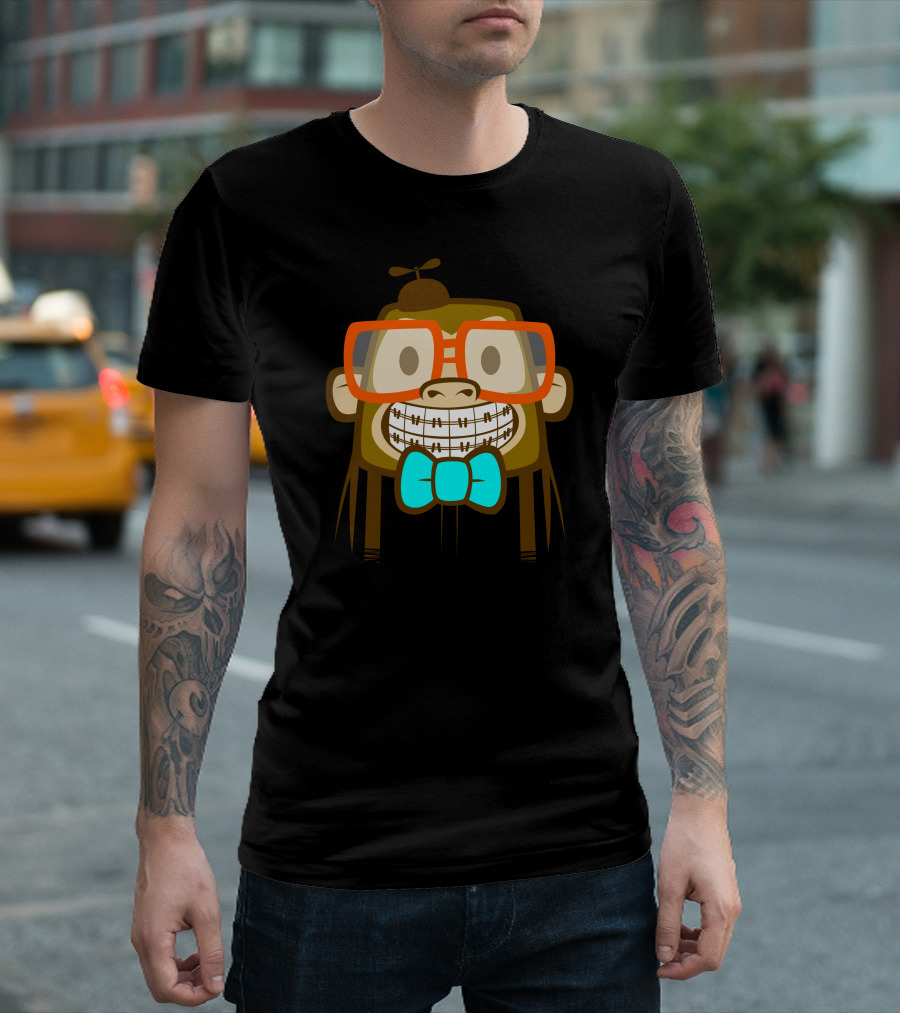 Geek Monkey Braces Glasses Bowtie Nerd T-Shirt