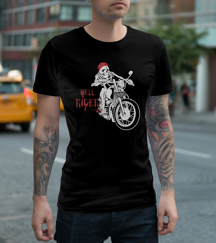 Hell Rider Skeleton Motorcycle with Red Bandana T-Shirt