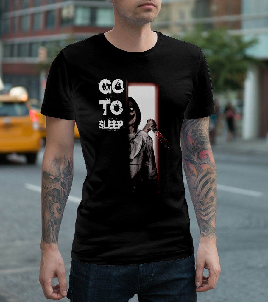 GO TO SLEEP Jeff The Killer Scary Knife Door Scene T-Shirt
