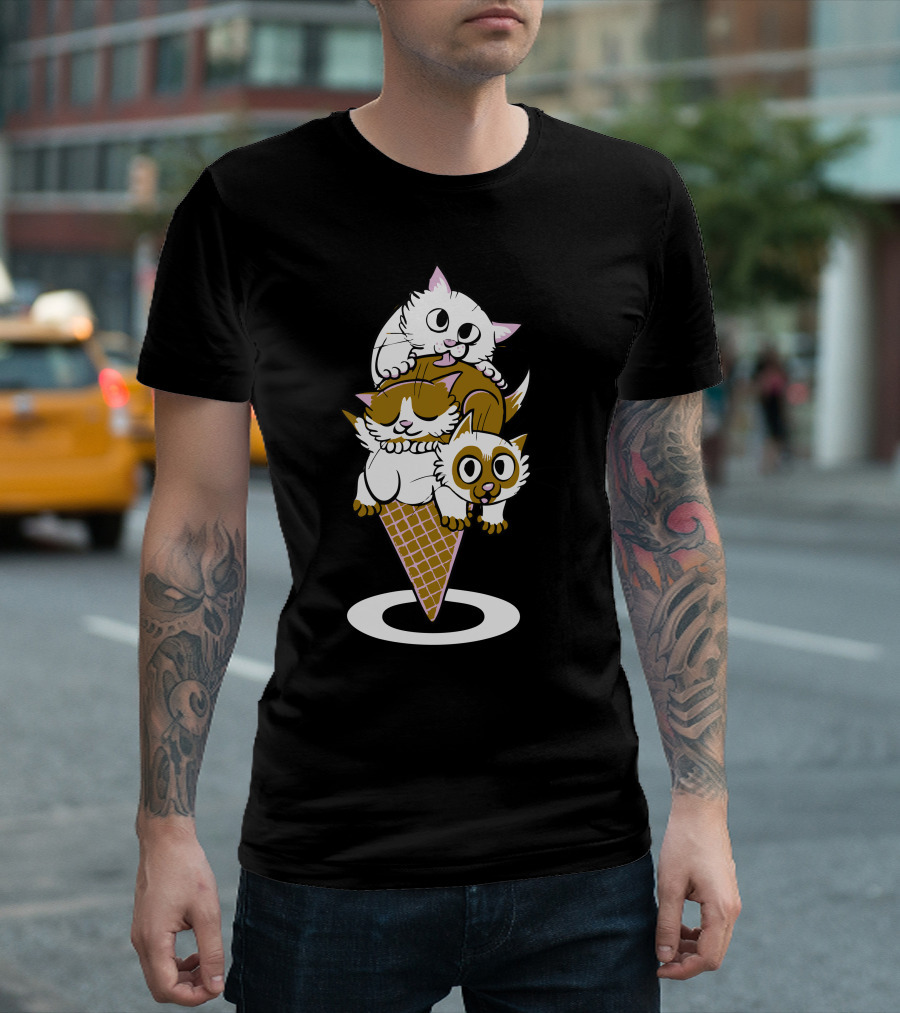 Kitten Trio Tower on Waffle Cone T-Shirt
