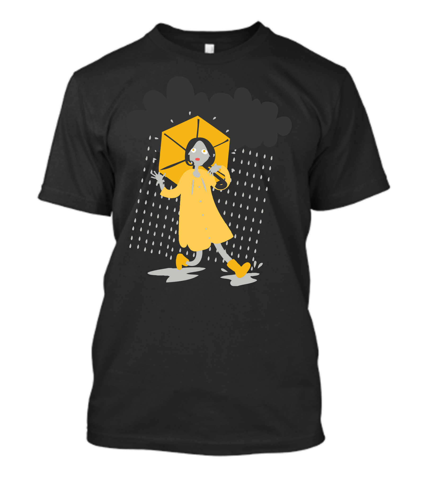 Robot Girl With Yellow Umbrella In Rainy Weather T-Shirt