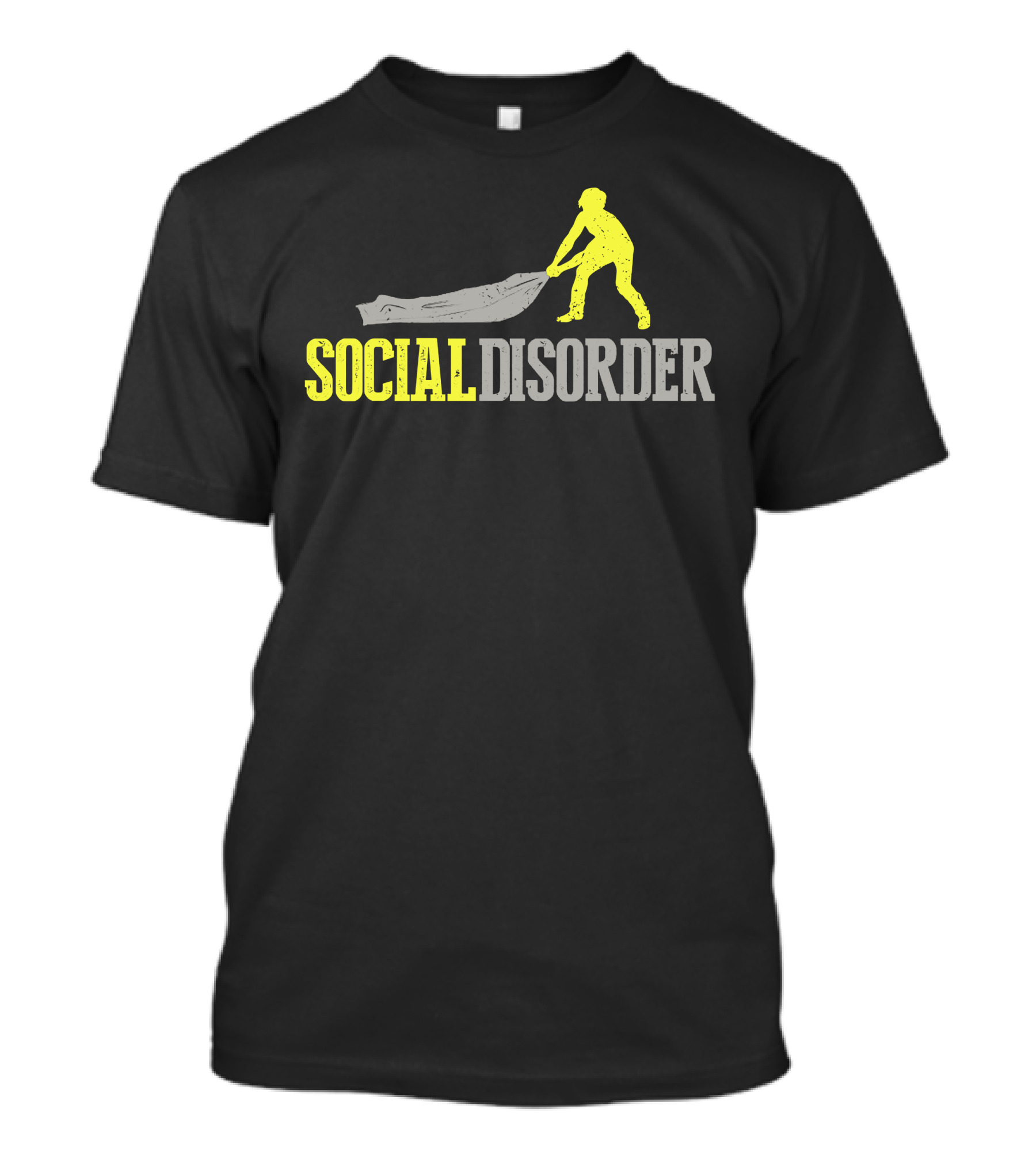 Social Disorder With Yellow Figure Pulling Blanket T-Shirt