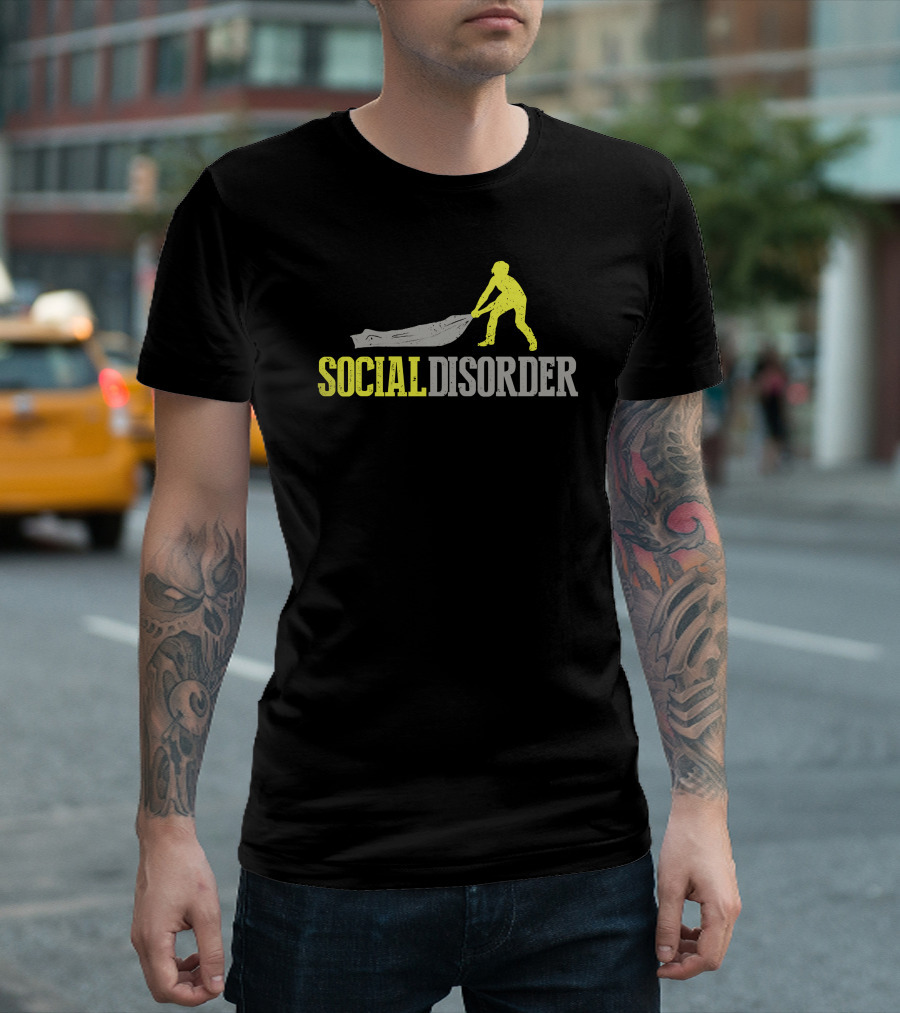 Social Disorder With Yellow Figure Pulling Blanket T-Shirt