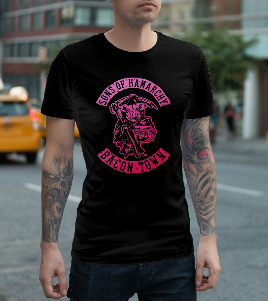 Sons Of Hamarchy Bacon Town Pig With Bacon Crossbones T-Shirt