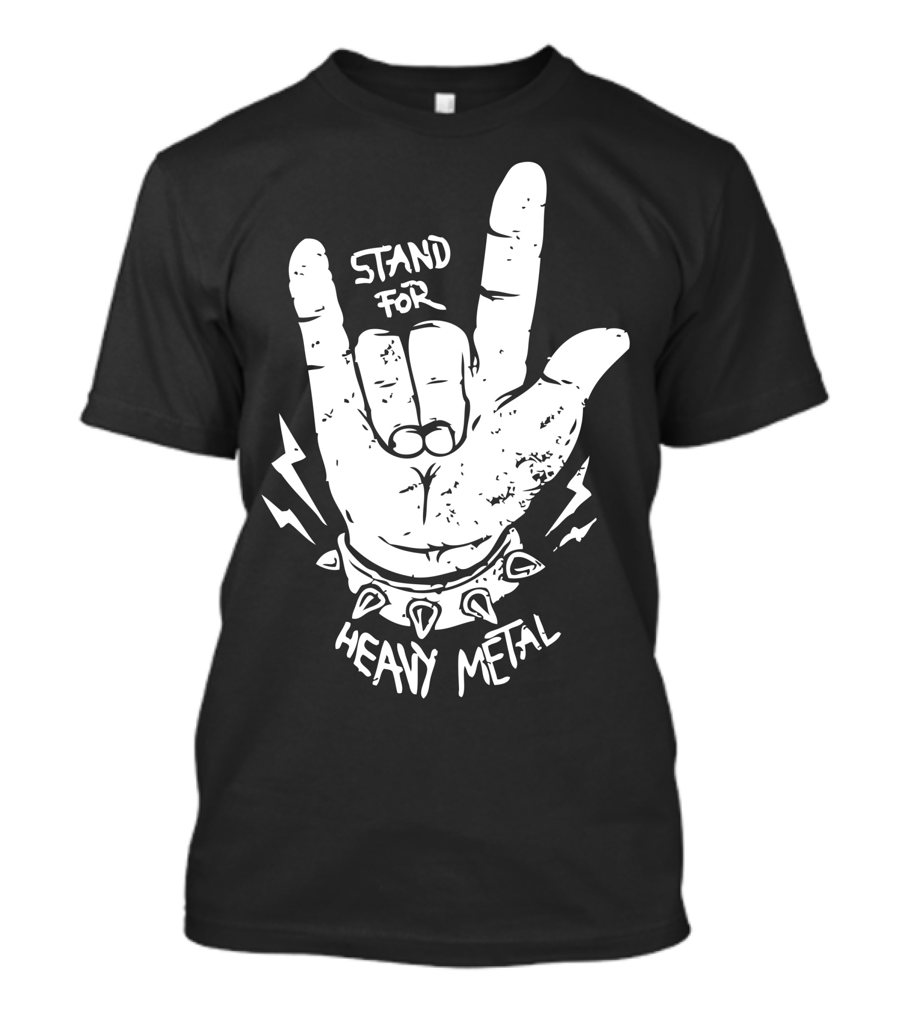 Stand For Heavy Metal Rock Hand Gesture With Spiked Bracelet And Lightning Bolts T-Shirt