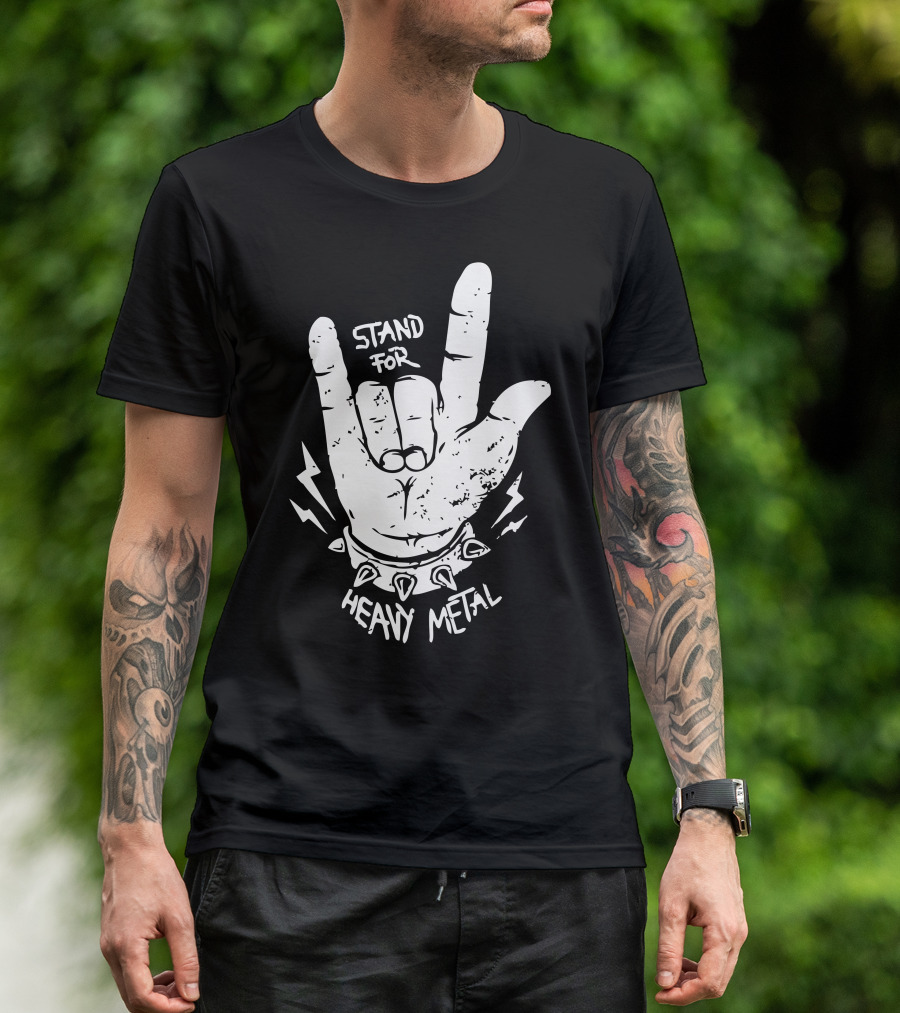 Stand For Heavy Metal Rock Hand Gesture With Spiked Bracelet And Lightning Bolts T-Shirt