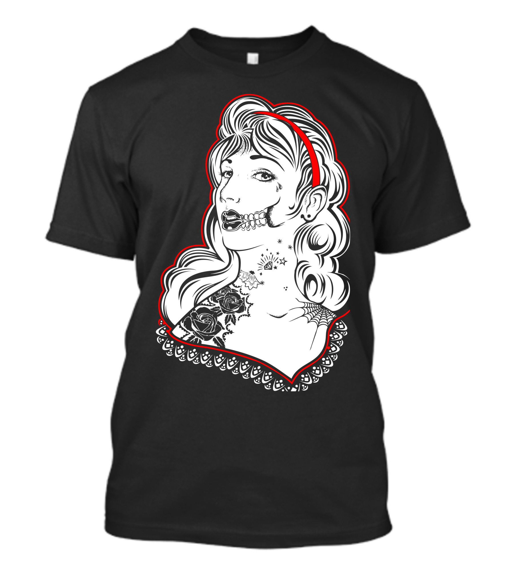 Sugar Skull Woman With Roses And Web Tattoo White T-Shirt
