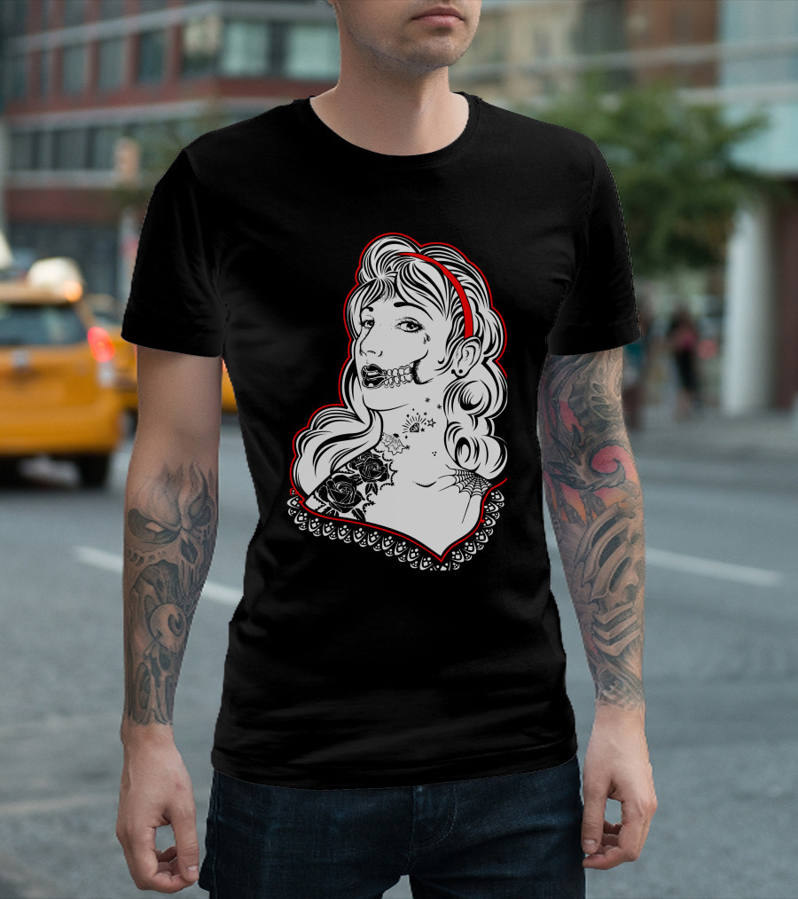 Sugar Skull Woman With Roses And Web Tattoo White T-Shirt