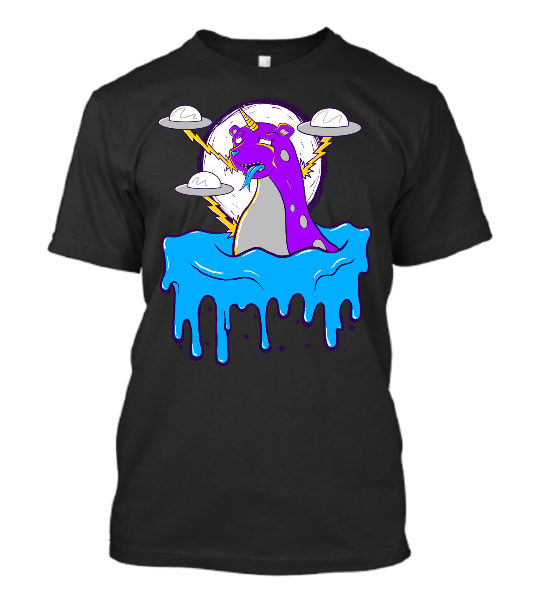 The Beargon Vs UFO Purple Monster In Dripping Neon Waves T-Shirt
