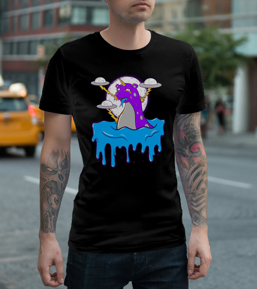 The Beargon Vs UFO Purple Monster In Dripping Neon Waves T-Shirt