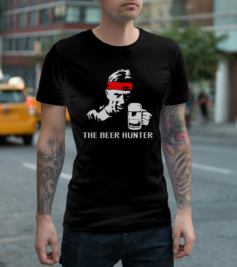The Beer Hunter Red Bandana Man Holding Beer Mug T-Shirt