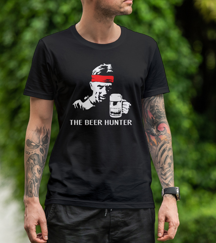 The Beer Hunter Red Bandana Man Holding Beer Mug T-Shirt