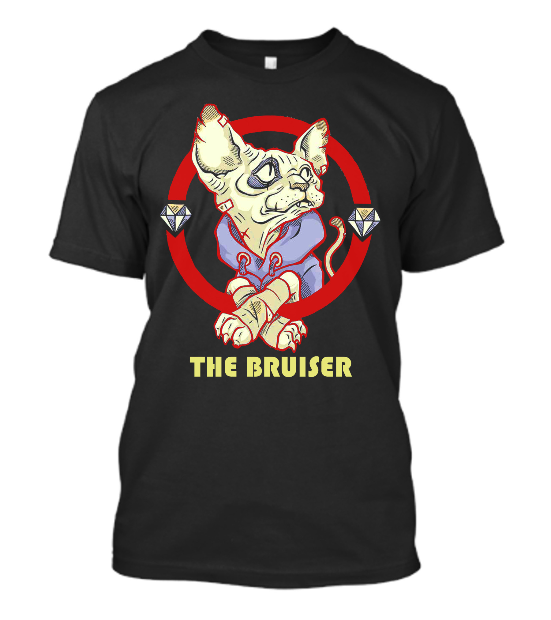 The Bruiser Sphynx Cat With Hoodie And Bandages In Red Circle T-Shirt