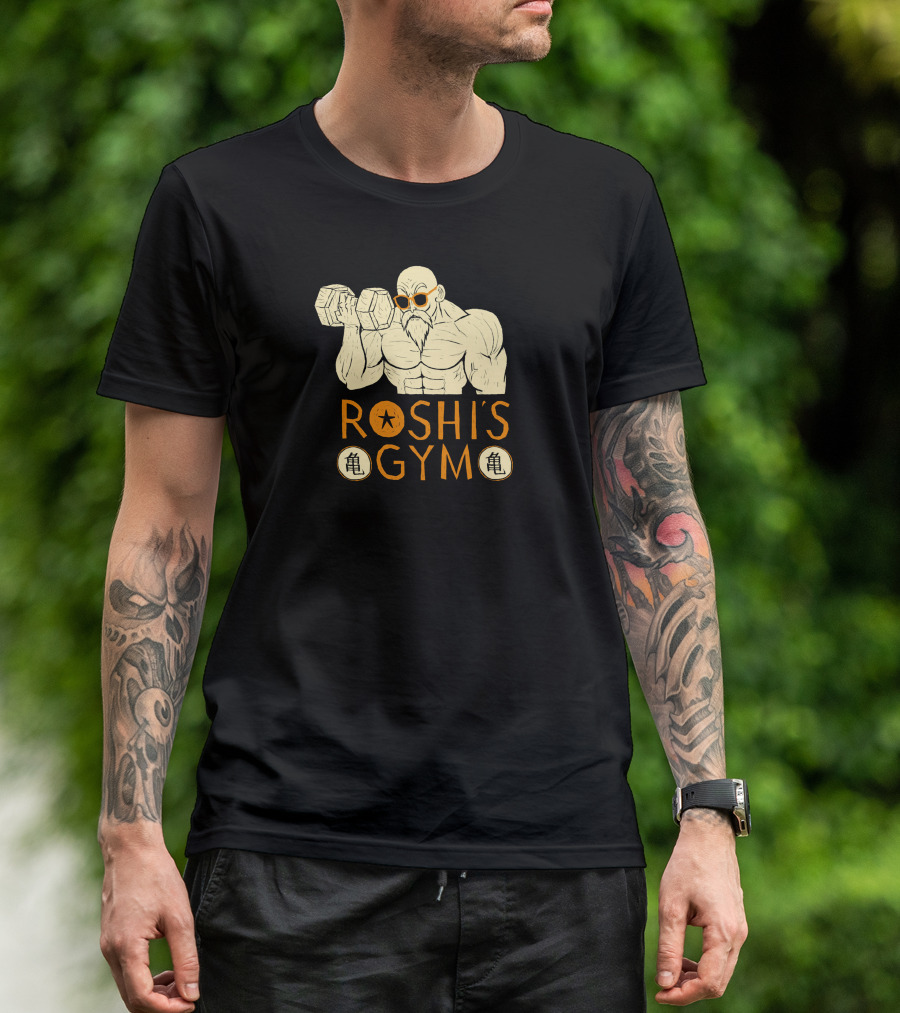 Roshi's Gym Train Insaiyan Master Roshi Fitness Dumbbell Workout T-Shirt