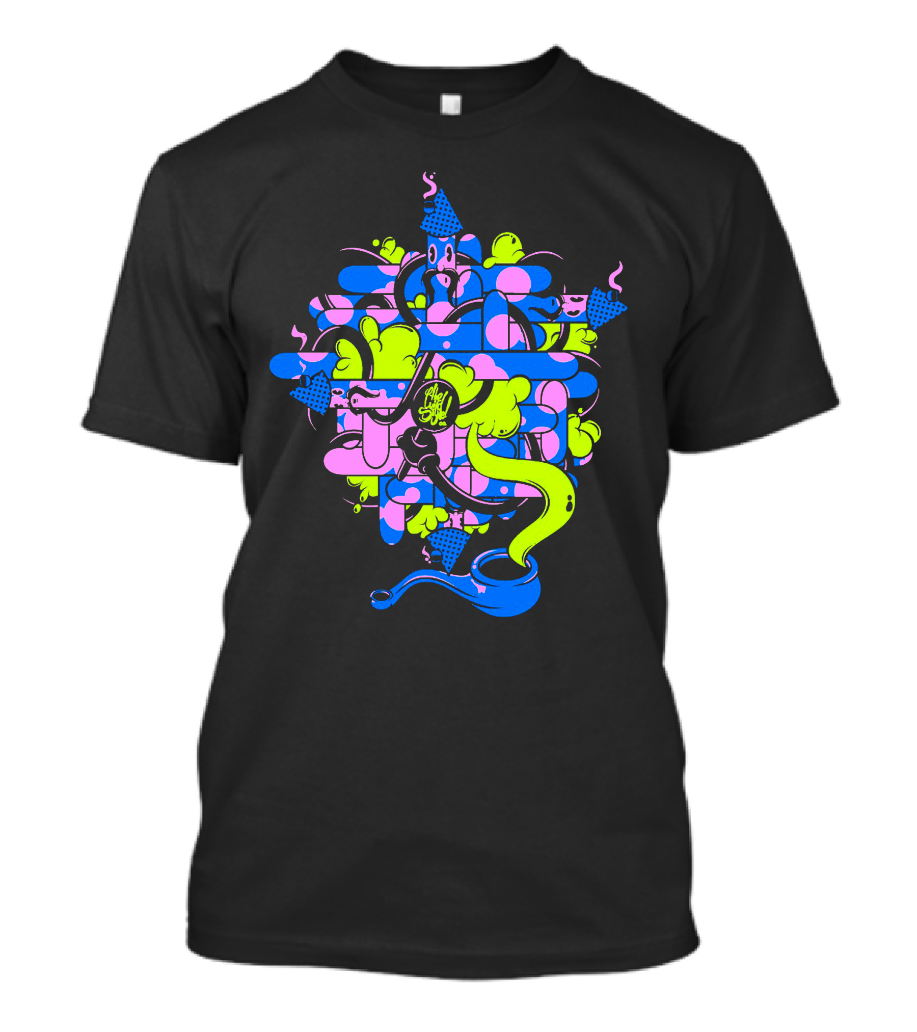 Wildstyle Neon Abstract Maze With Funky Creatures T-Shirt