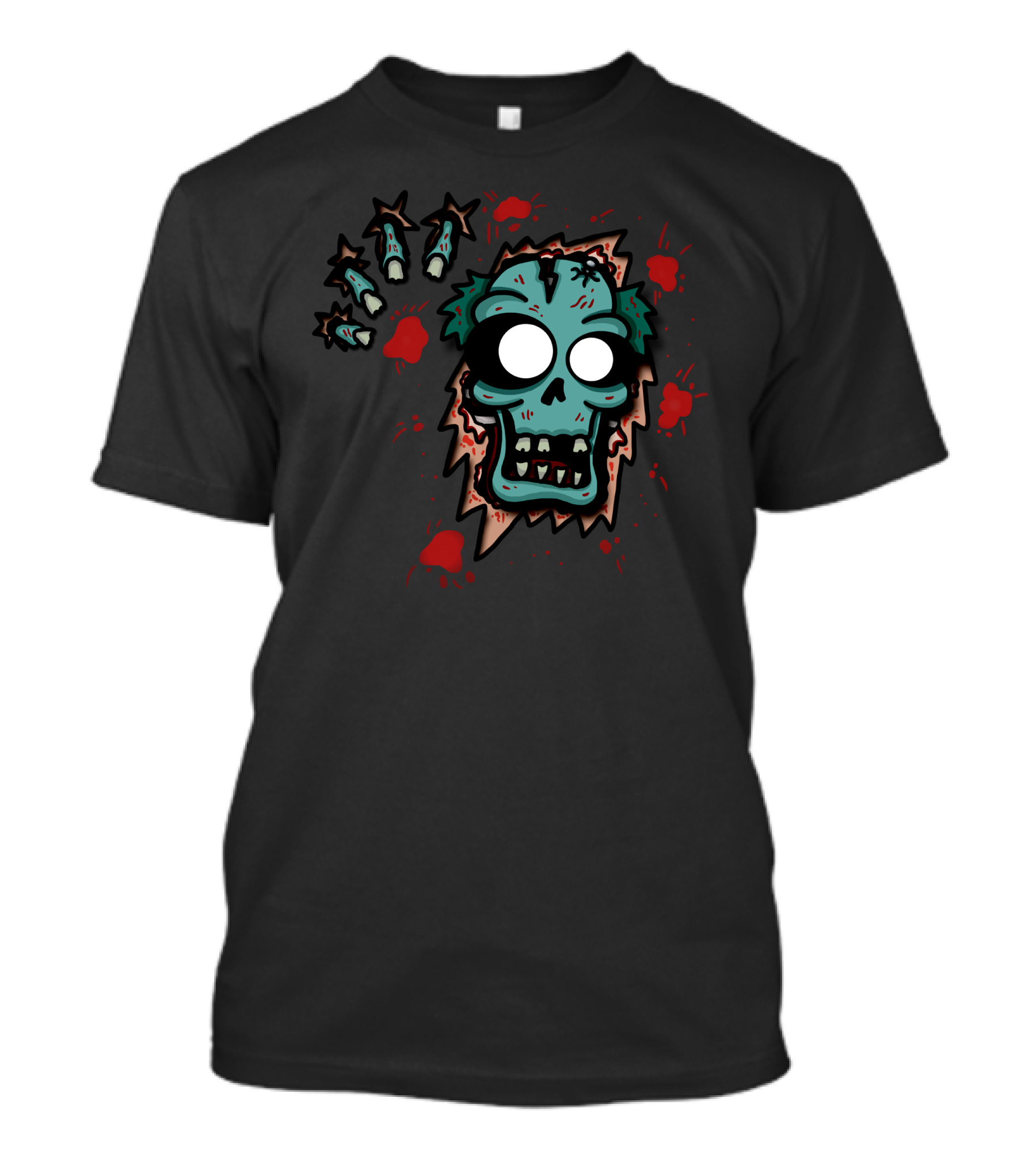 Zombie Bustin Out Cartoon Skull Splatter Stars T-Shirt