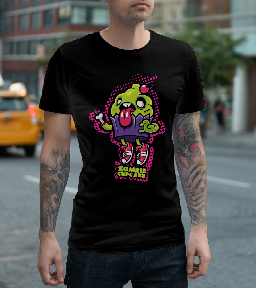 Zombie Cupcake Tongue Out Green Monster with Sneakers T-Shirt