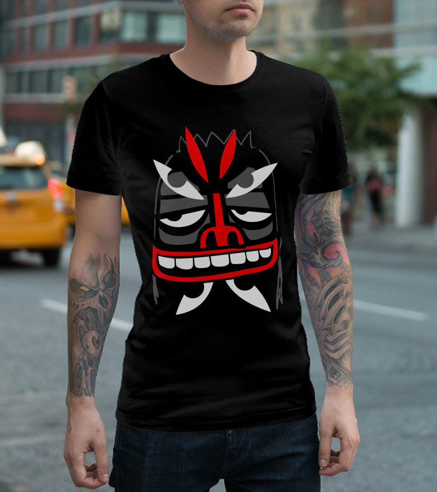 Addict X Mysterious Al Mask Tribal Face Design Red and White T-Shirt
