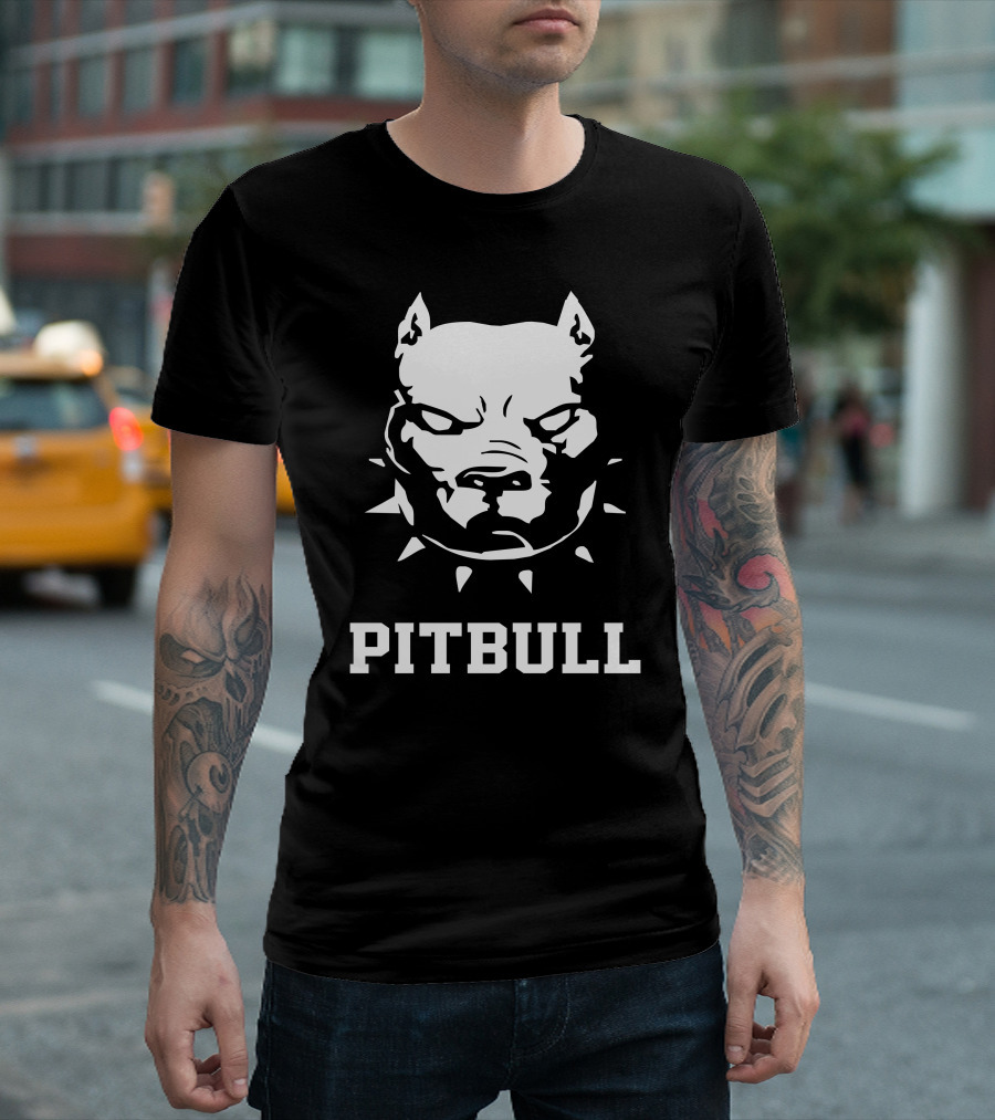 Pitbull American Terrier Bold Spiked Collar Monochrome T-Shirt