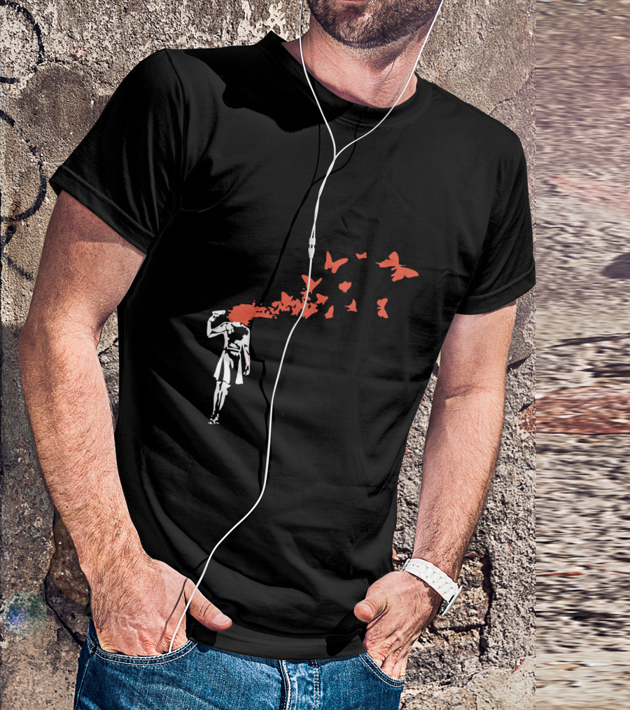 Banksy Headshot Butterfly Transformation T-Shirt