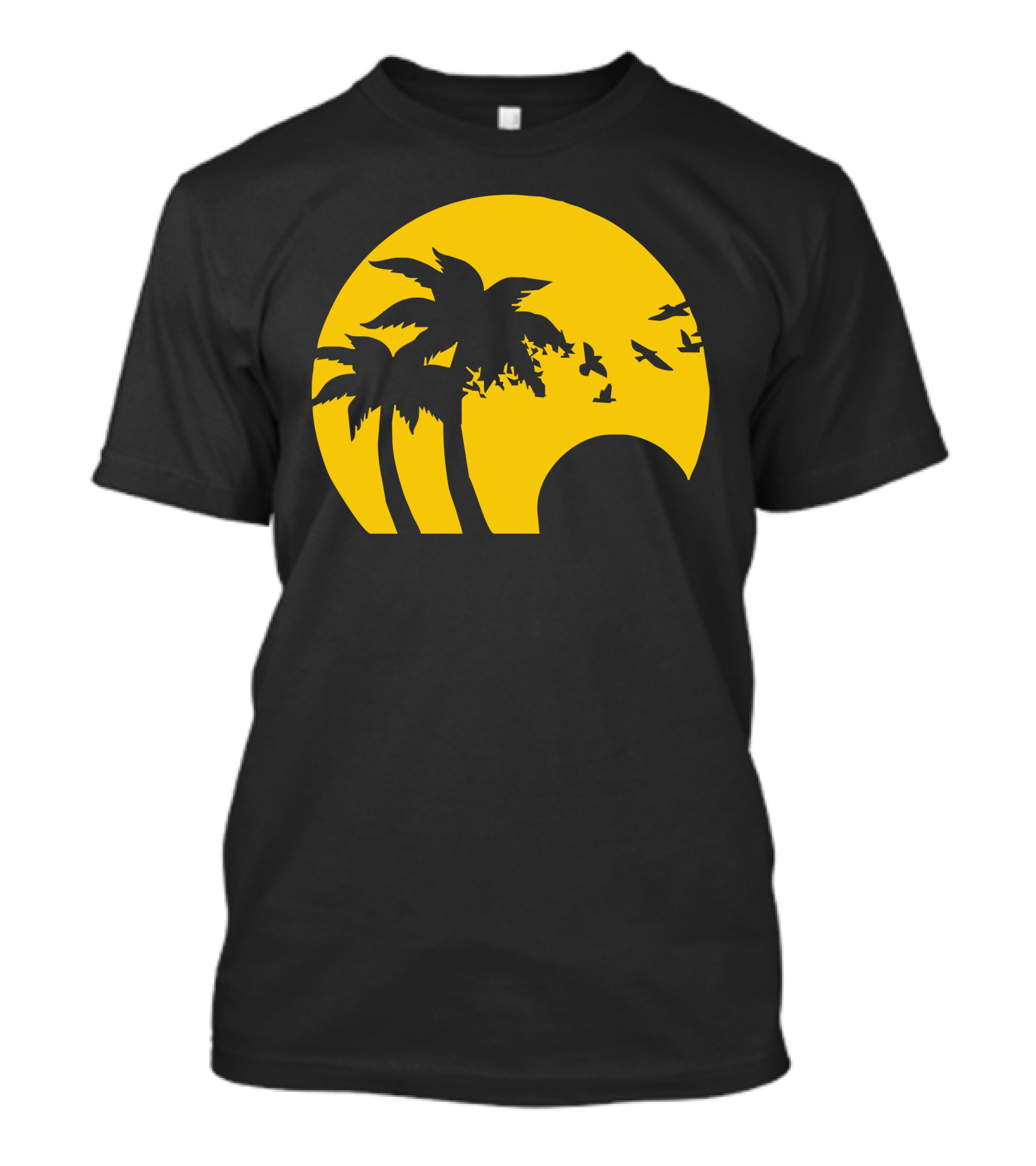 Beach Sunset Birds And Palm Trees T-Shirt