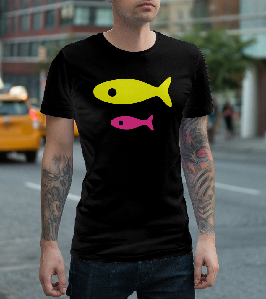Big Fish Little Fish Cardboard Box Neon Visual Concept T-Shirt