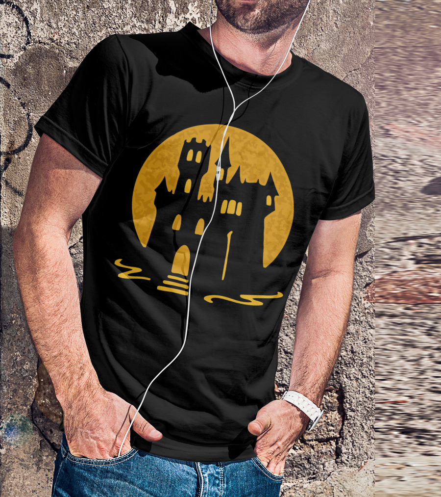 Castle With Full Moon Background T-Shirt