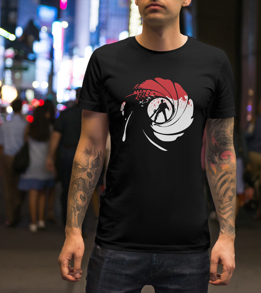 Chainsaws Are Forever Spy Chainsaw Silhouette In Gun Barrel T-Shirt