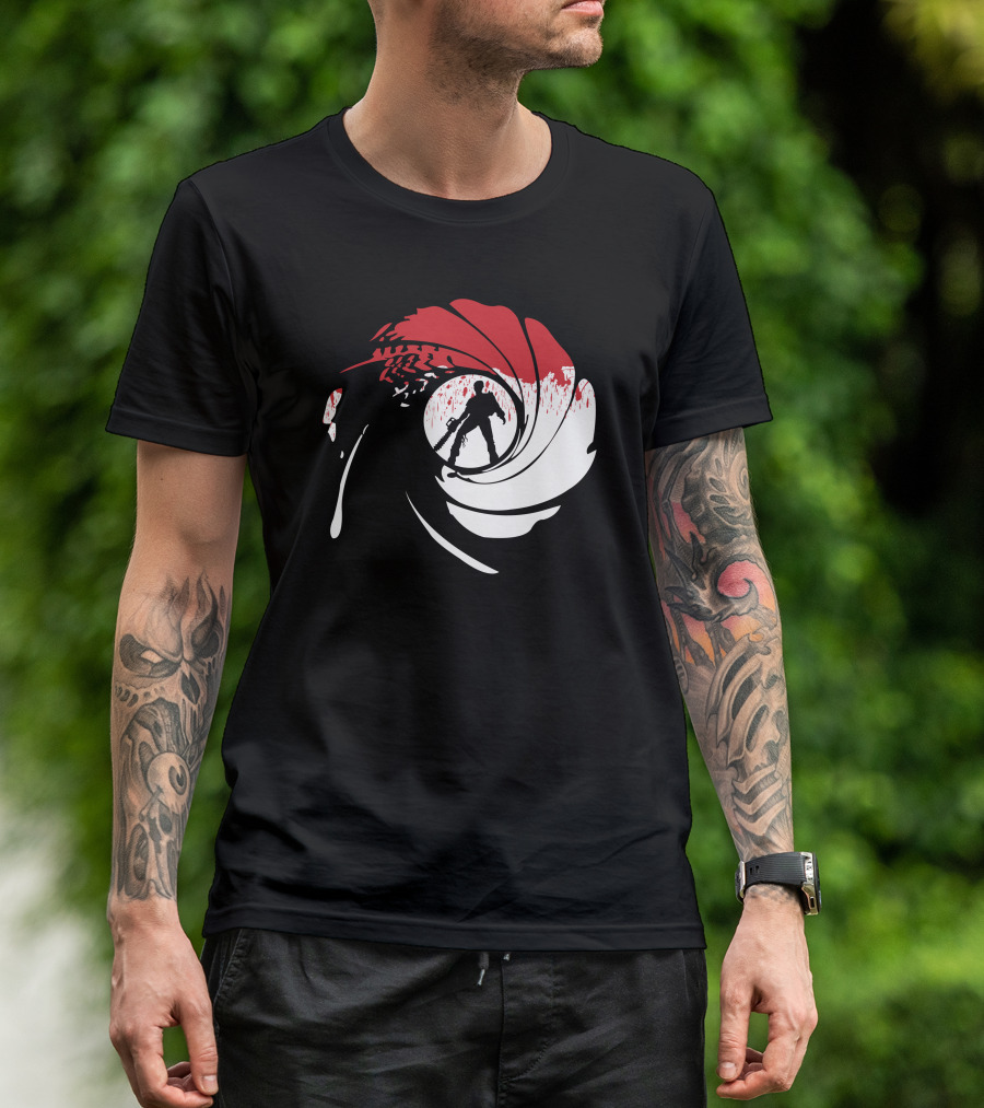 Chainsaws Are Forever Spy Chainsaw Silhouette In Gun Barrel T-Shirt