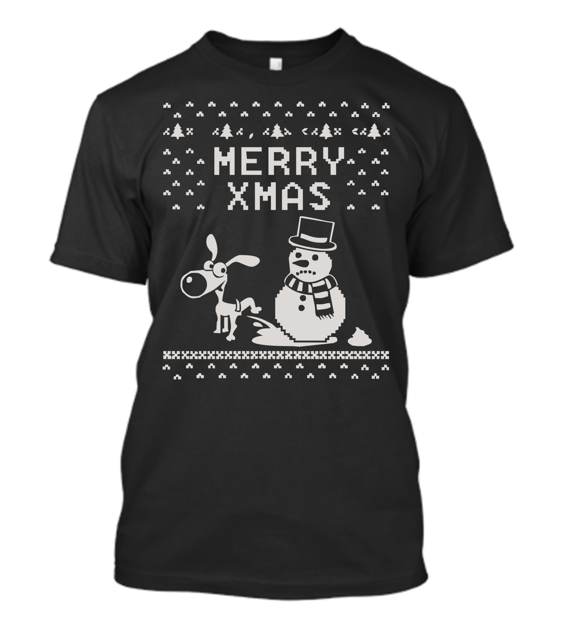 Merry Xmas Funny Dog And Snowman Ugly T-Shirt