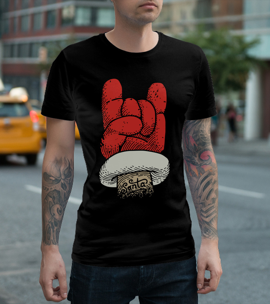 Santa Christmas Rocks Hand Gesture T-Shirt