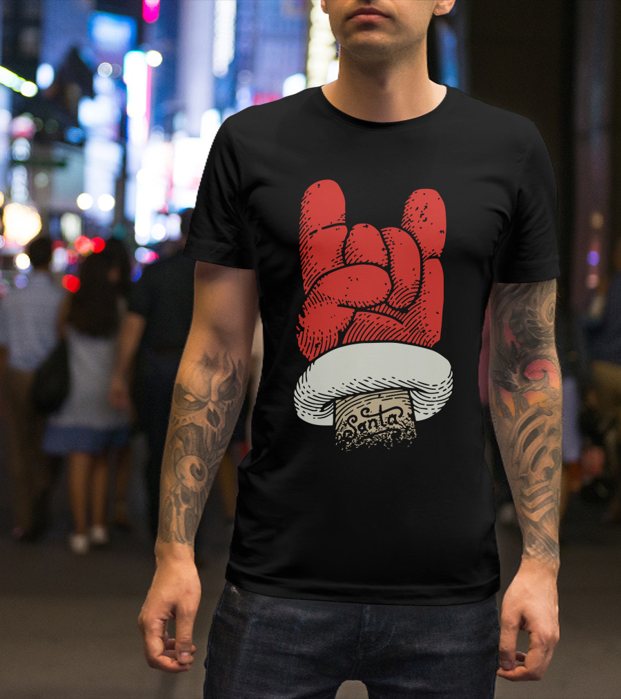 Santa Christmas Rocks Hand Gesture T-Shirt