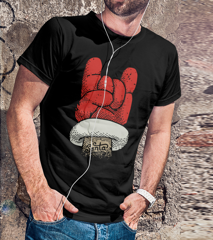 Santa Christmas Rocks Hand Gesture T-Shirt