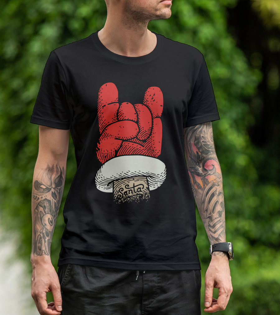 Santa Christmas Rocks Hand Gesture T-Shirt