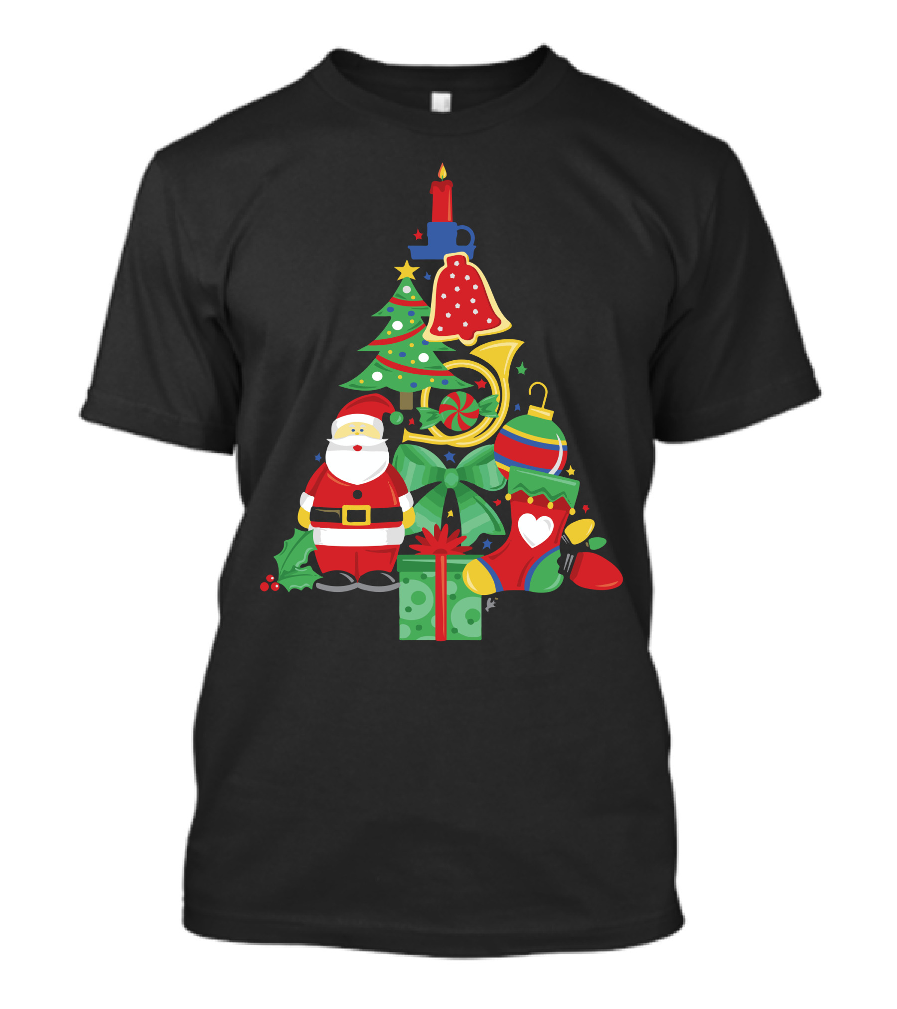 Christmas Tree Santa Bells Stocking Present Ornaments T-Shirt