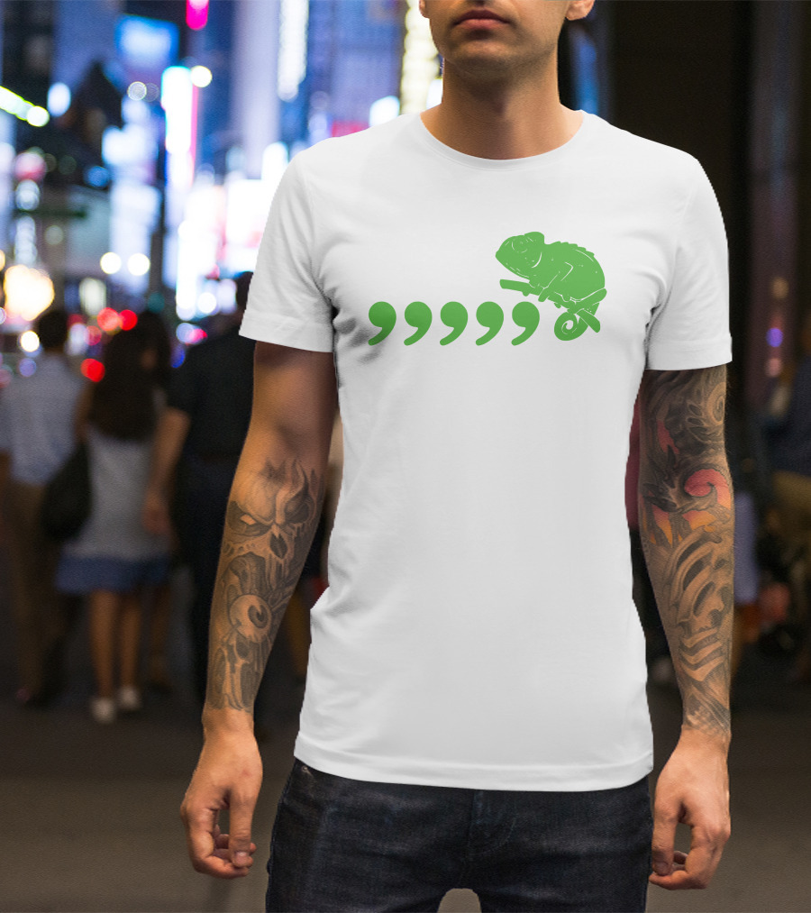 Chameleon On A Branch Above Commas T-Shirt