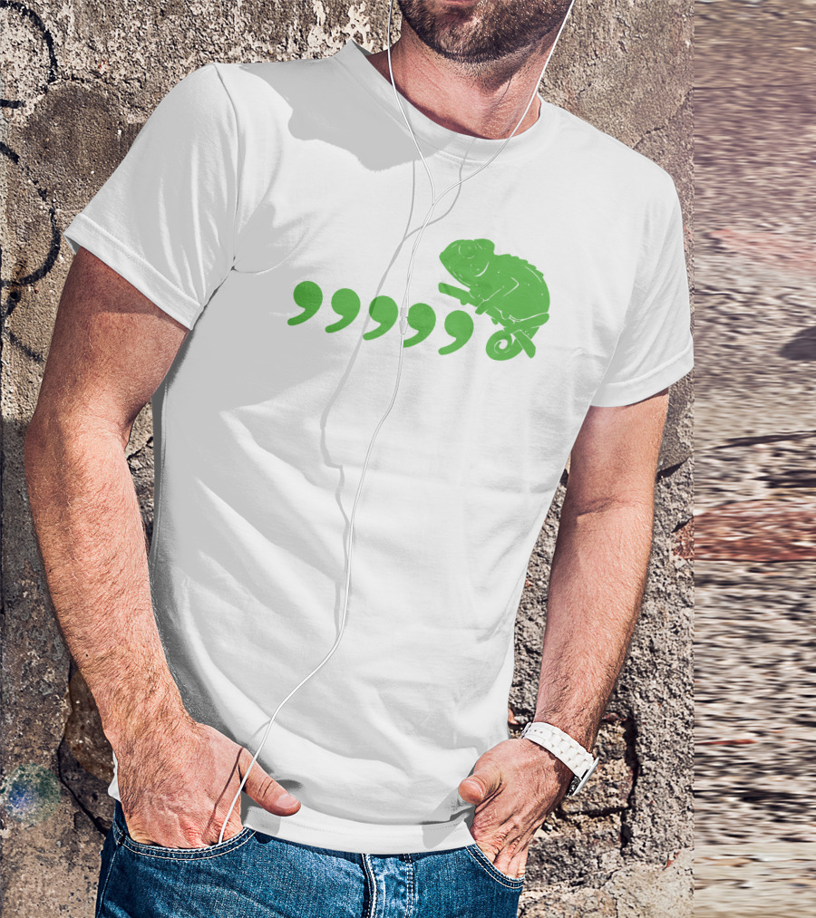 Chameleon On A Branch Above Commas T-Shirt